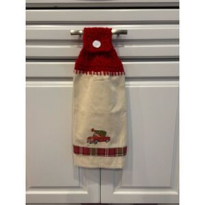 Crochet Top Kitchen Towel-Red truck with reee